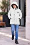 Gray Boy's Furry Hooded Inflatable Coat with Fleece Inside 24913 - 2