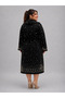 Plus Size Pearl Embellished Belted Long Women's Coat - 8