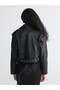 Özmarka New Season Black Women's Cropped Leather Look Jacket - 5