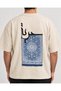 Unisex Hat Art Ethnic Carpet Motif Freedom Written 100% Cotton Oversize Beige T-Shirt - 3