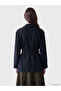Ozmarka New Season Navy Blue Belted Women's Blazer Jacket - 4