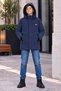 Navy Blue Zipper Pocket, Arma Detail, Detachable Hood with Fur Inside, Boy's Coat 24904 - 2