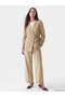 Vizyon New Season Brown Double-Breasted Collar Tie-Up Oversize Women's Blazer Jacket - 2