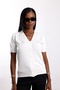 Ecru Sequined Collar Short Sleeve Knitwear Cardigan 140684 - 5