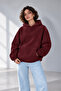 Unisex Oversize Hooded Basic Sweatshirt 3 Thread Burgundy