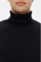 Slim Fit Navy Blue Rib Knit Sweater - 2