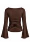 Women's Coffee Color Boat Neck Draped Spanish Sleeve Blouse - 2