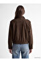 Stand Collar Women's Suede Look Jacket - 5