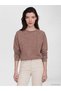 Özmarka New Season Brown Crew Neck Stone-Embellished Women's Sweatshirt