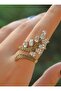 Zircon Stone Leaf Jewelry Ring - White -