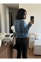 Women's Blue Gold Buttoned Denim Jacket with Napoleon Detail - 8
