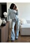Women's Blue Gold Buttoned Denim Jacket with Napoleon Detail - 5