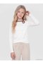 Ecru Crew Neck T-Shirt for Girls with Heart Detail