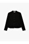 Mandarin Collar Ornate Button Detailed Slim Fit Long Sleeve Crepe T-Shirt