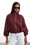 Burgundy Stand Collar Plaid Bomber Jacket 9784 - 4