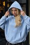 Women's Oversize Basic Hoodie Sweatshirt Baby Blue – Hooded, Kangaroo Pocket, 3-Thread Ribbed Fleece - 2
