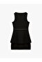 Belt Detailed Sleeveless Crew Neck Layered Mini Dress - Black - 2