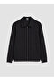 Ozmarka New Season Black Polo Collar Men's Zippered Sweatshirt