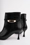 Women's Black Crocodile Belt Detailed Pointed Toe Thin Heel Boots - 3