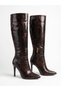 Women's Knee-Length Thin Heeled Pointed Toe Zippered Long Boots - Umay - Brown Snake