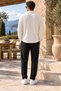 Men's White Textured Knitwear Shirt Black Relaxed Fit Trousers 2-Piece Combination Set - 5