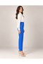 Women's Saks Blue High Waist Button Detailed Elastic Back Ankle Length Narrow Leg Flare Fabric Trousers - 6