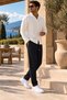Men's White Textured Knitwear Shirt Black Relaxed Fit Trousers 2-Piece Combination Set - 4