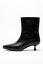 Women's Pointed Toe Goblet Heeled Long Zipperless Ankle High Boots - Mira - Black - 3