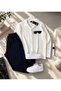 Men's White Textured Knitwear Shirt Black Relaxed Fit Trousers 2-Piece Combination Set