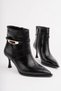 Women's Black Crocodile Belt Detailed Pointed Toe Thin Heel Boots