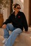 Premium Unisex Black Color Heart Printed Stand Collar Sweatshirt with Half Zipper Detail - 5