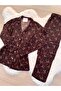 Brown Bowknot Patterned Suede Shirt Collar Long Sleeve Pajama Set - 7