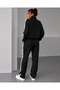 Scuba Fabric Oversize Stripe Detailed Zippered Top and Bottom Tracksuit Set - Black - 3