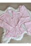 Pink Striped and Heart Patterned Suede Shirt Collar Long Sleeve Pajama Set - 6