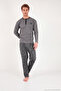 Patterned Cotton Buttoned Crew Neck Pajama Set Men's Pajama Set 6575002 - 5