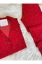Red Candy Cane Patterned Suede Shirt Collar Long Sleeve Pajama Set - 3