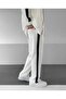 Men's Scuba Fabric Oversize Stripe Detailed Zippered Top and Bottom Tracksuit Set - White - 2
