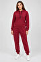 Two-Thread Hooded Jogger Tracksuit Set with Kangaroo Pockets - Burgundy