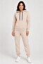 Two-Thread Hooded Jogger Tracksuit Set with Kangaroo Pockets - Beige
