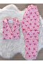 Pink Bow Patterned Suede Shirt Collar Long Sleeve Pajama Set