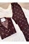Brown Bowknot Patterned Suede Shirt Collar Long Sleeve Pajama Set - 3