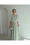 Women's Organza Belted Long Dress Pleated Draped Stylish Evening Dress Wedding Engagement Guest Dress - 3