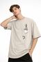 Panda Printed - Top Quality Cotton Fabric Oversize Simit Collar Short Sleeve T-Shirt Beige - 5
