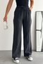 Women's Elastic Waist Lace-Up Striped Palazzo Gabardine Trousers 6023 Anthracite - Premium Series - 7