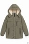 Khaki Boy's Zippered Chest Pocket, Fur Lined, Hooded Inflatable Coat 24926 - 3