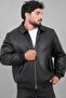 Faux Leather Coat with Pocket Detail and Fur Inside Kmd 897_50533 - 4