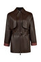 Beverly Women's Brown Zipper Shirt Collar Leather Trench Coat 26Wgd5718Du