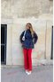 Women's Front Sleeves with Bead Embroidery Tansel Fabric Bambir Ceken Pant Suit - 4