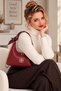 Women's Burgundy Soft Faux Leather Baguette Hand and Shoulder Bag with Chain Detail and Scarf - 5