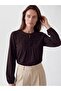 Lcw Grace Brown Combed Cotton Embroidered Tie Collar Long Sleeve Women's Blouse